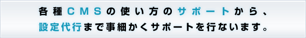 各種CMSの使い方のサポートから、設定代行まで事細かくサポートを行ないます。